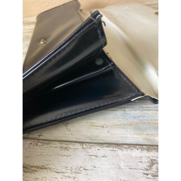 1950s Aetna USA Black Patent Envelope Clutch Purse Royaltone Lined 15" Mid Centu - Picture 14 of 16